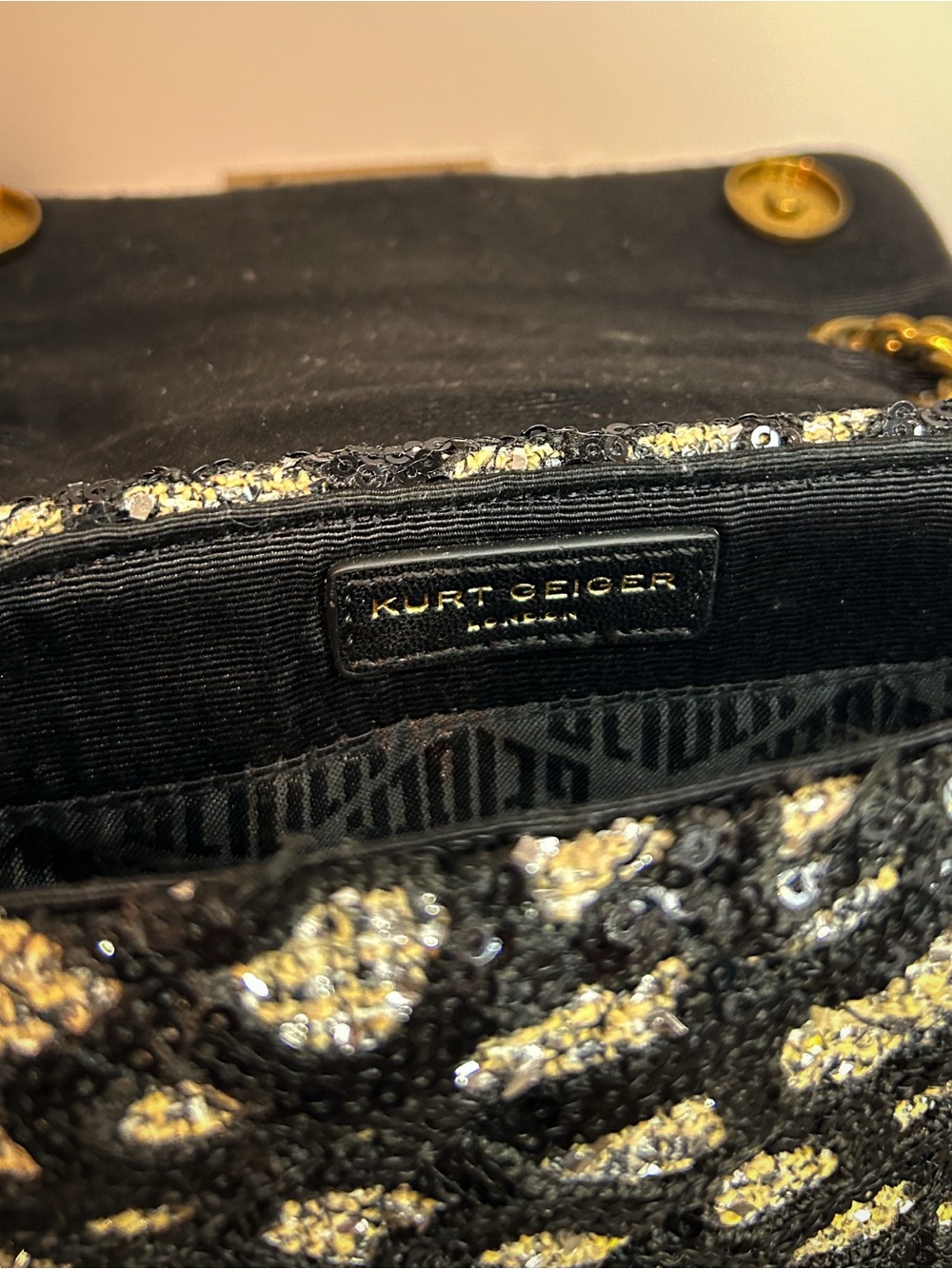 Kurt Geiger Mini Kensington Black Silver Sequin Leopard Crossbody Shoulder Bag - Picture 9 of 10